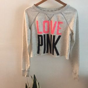 Pink VS- Heathered Grey Graphic Sweatshirt